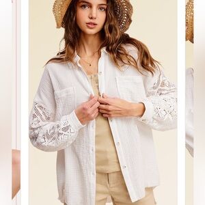 La meil Gauze Gaucho Crochet Detail Button Down